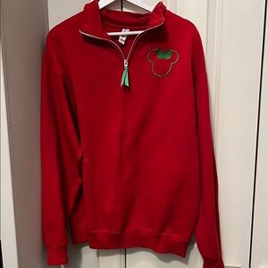 Disney Minnie Mouse Red Zip Up Sweater with Quarter Zip Collar